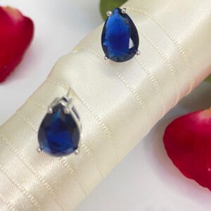 Brinco Prata Gota Cristal Azul