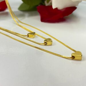 Mix Colar Corações e Brinco Orbit Ouro
